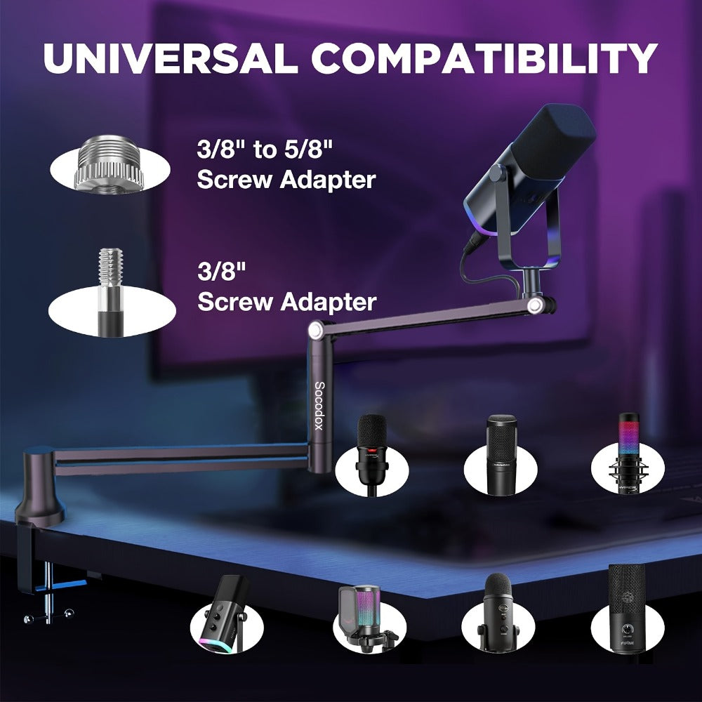 Low-Profile Microphone Boom Arm, 360-Degree Foldable Desk Mount Stand