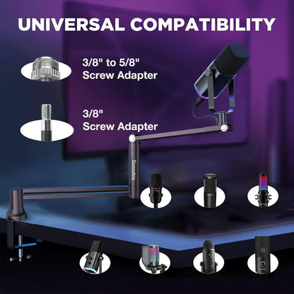 Low-Profile Microphone Boom Arm, 360-Degree Foldable Desk Mount Stand
