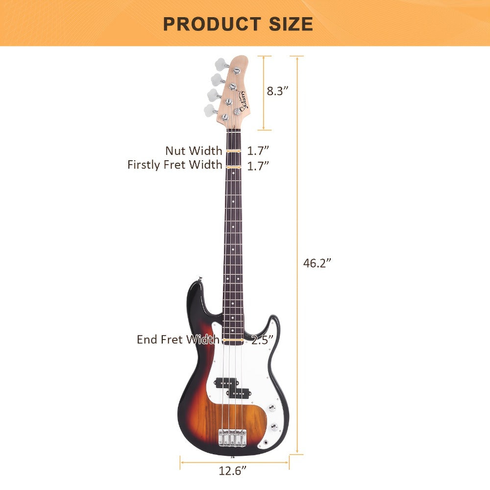 Electric Bass Guitar, 42 mm, Full Size, Glarry, Kit, Full for Lessons and Practice