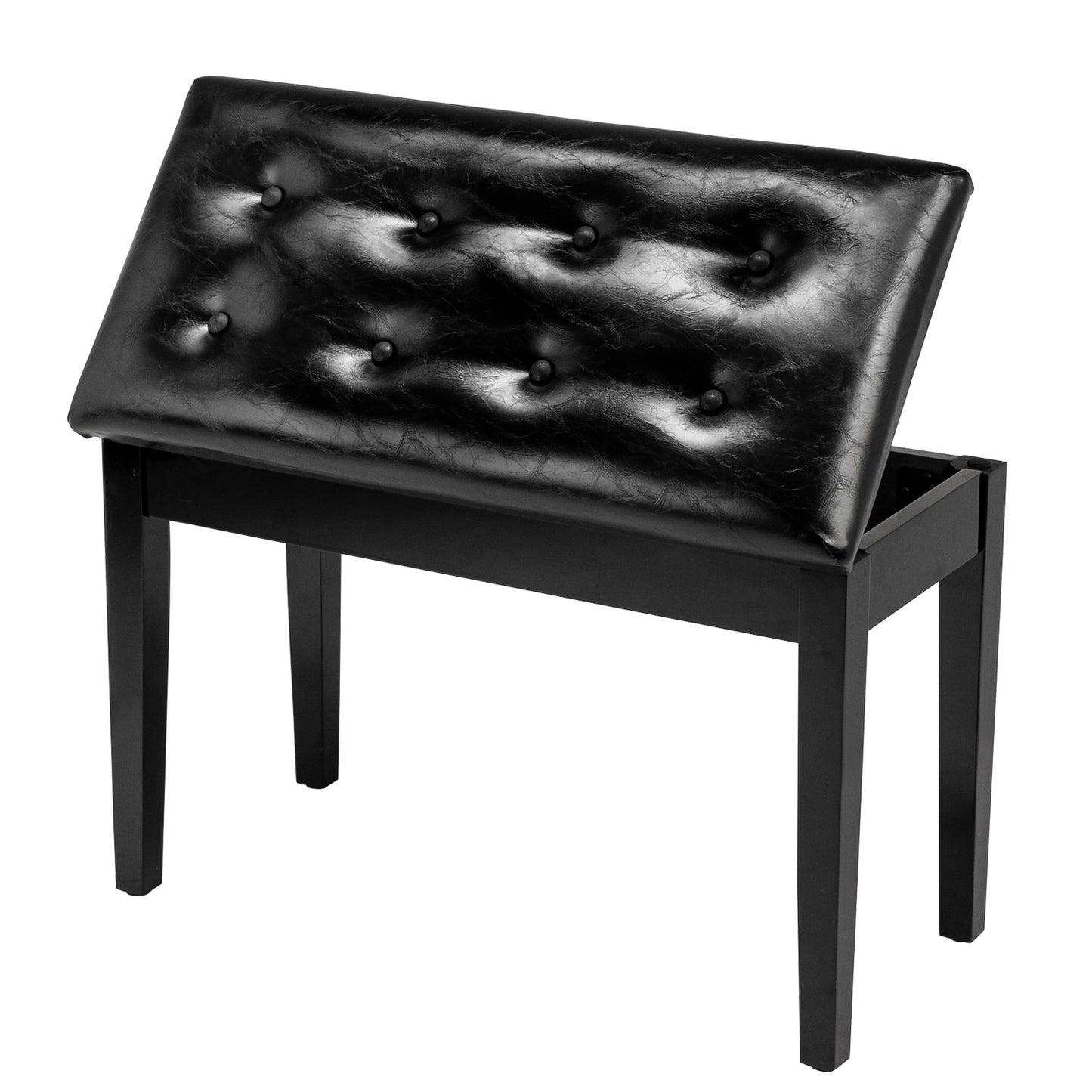 Bonnlo Wooden Double/Duet Piano Bench with Music Book Storage and Thick Cushion Faux Leather Padded Piano Stool Artist Duet Seat