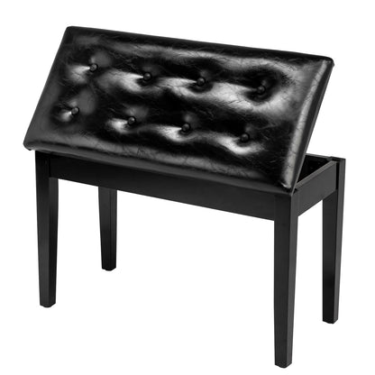 Bonnlo Wooden Double/Duet Piano Bench with Music Book Storage and Thick Cushion Faux Leather Padded Piano Stool Artist Duet Seat