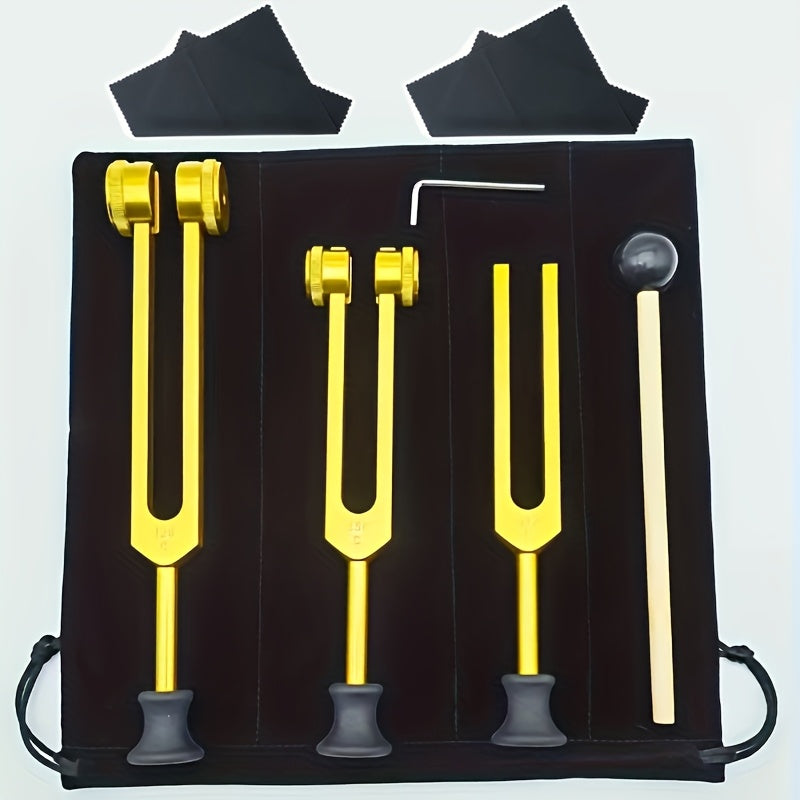Chakra Healing Tuning Fork Set - (128Hz, 256Hz, 512Hz) Aluminum Alloy Neural Tuner - Suitable for Sound, Instrument, Vibration, Including Accessories And Velvet Bag, Item Weight, Silvery