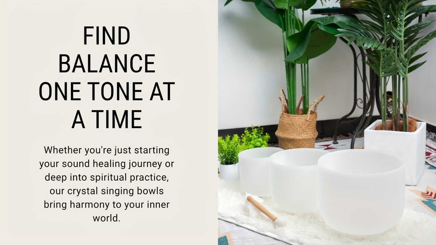Quartz Crystal Singing Bowl Set, 7 to 11-Inch Three-Bowl Set with Case