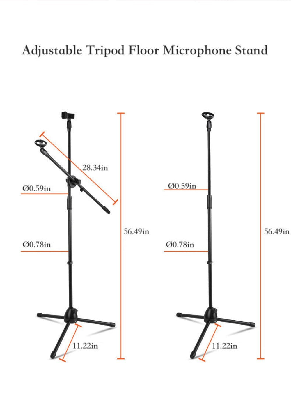 Adjustable Tripod Microphone Boom Stand for Studio, Podcast and Stage