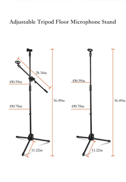 Adjustable Tripod Microphone Boom Stand for Studio, Podcast and Stage