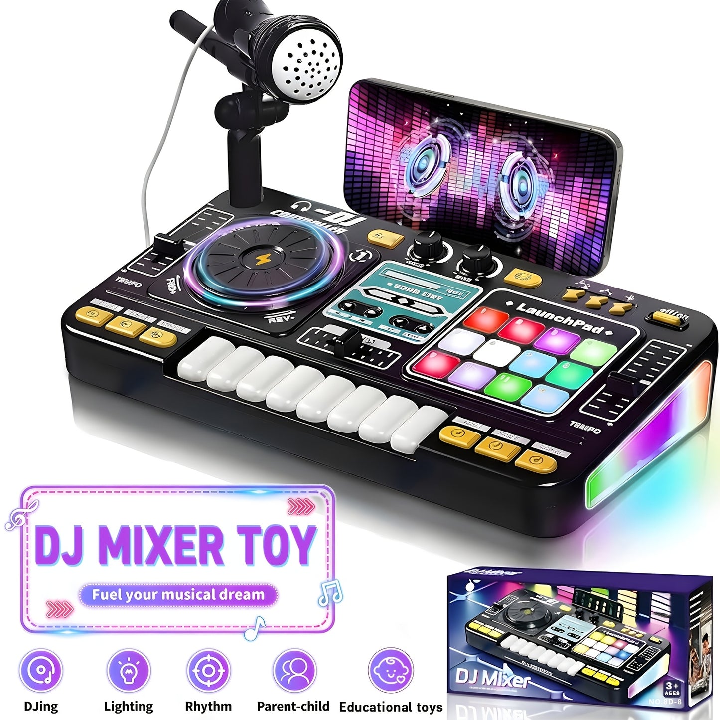 All-In-One Multi-Function DJ Mixing Controller, Equipped with an Electric Keyboard, DJ Controls, Sound Effects, And Recording Functions, Is a Perfect New Year/Birthday Gift, an Educational Toy Companion for Child