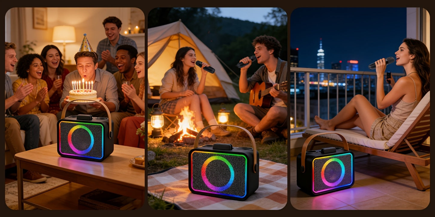 Portable PA Speaker, Black, Wireless, USB, Karaoke, Machine, Microphones for Parties