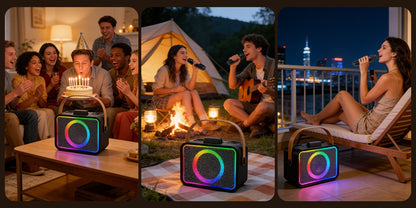 Portable PA Speaker, Black, Wireless, USB, Karaoke, Machine, Microphones for Parties