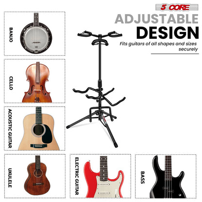 Guitar Stand, Foldable, Adjustable, Core, Triple for Holding And Displaying Guitars