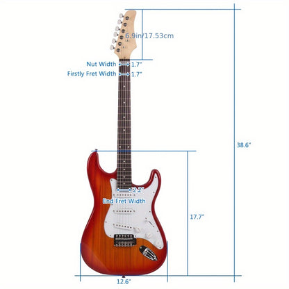38.6 Inch AST Electric Guitar, Single Pickup, Rosewood Fretboard, Sunburst with White Pickguard, Ideal for Beginner Gift & Daily Practice