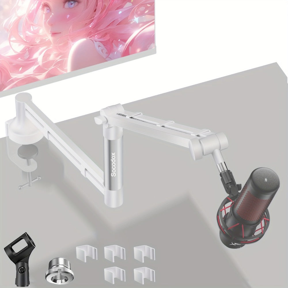 360-Degree Microphone Boom Arm with Foldable Desk Mount and Screw Adapter
