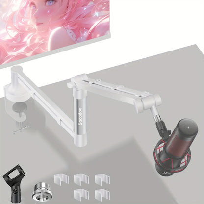 360-Degree Microphone Boom Arm with Foldable Desk Mount and Screw Adapter