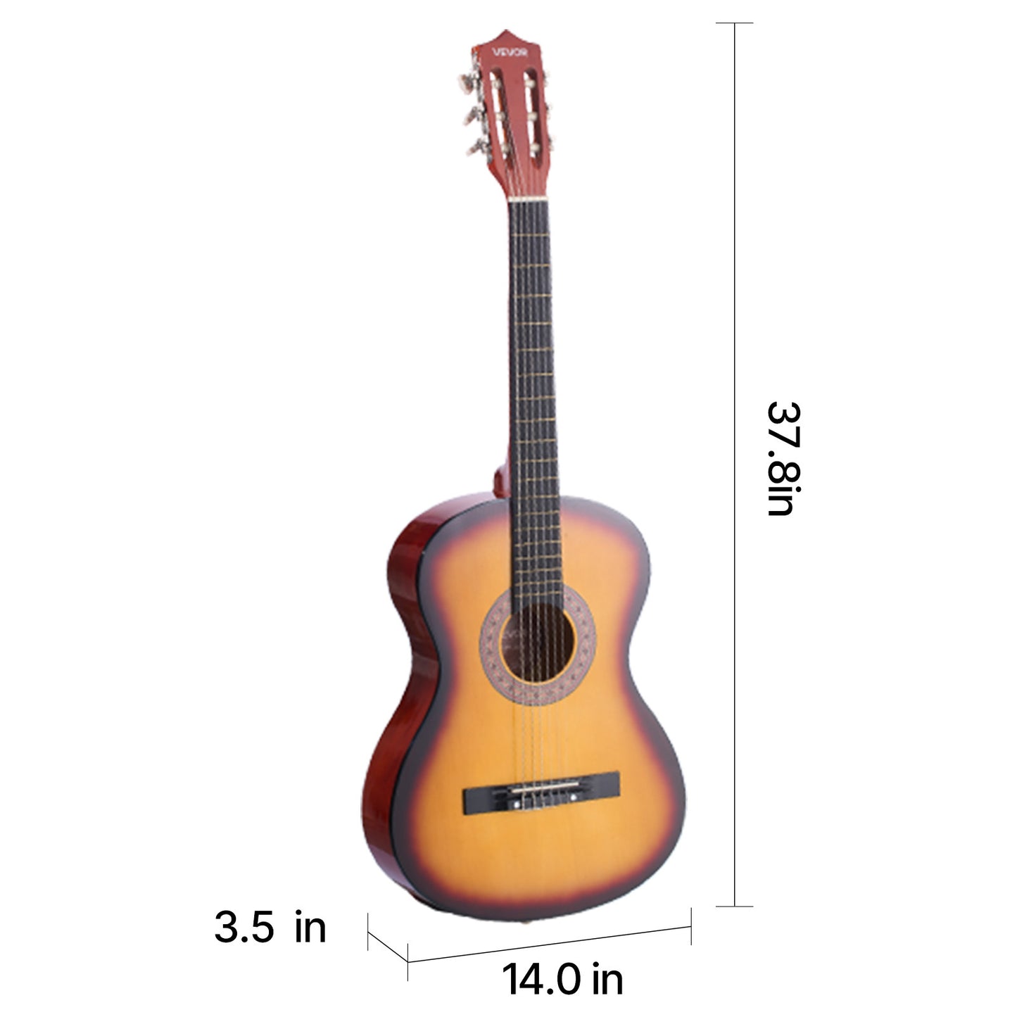 VEVOR Classical Guitar 38 in Guitar Beginner Starter Kit Nylon Strings Black/Natural Color/Blue/Pink/Sunrise Color