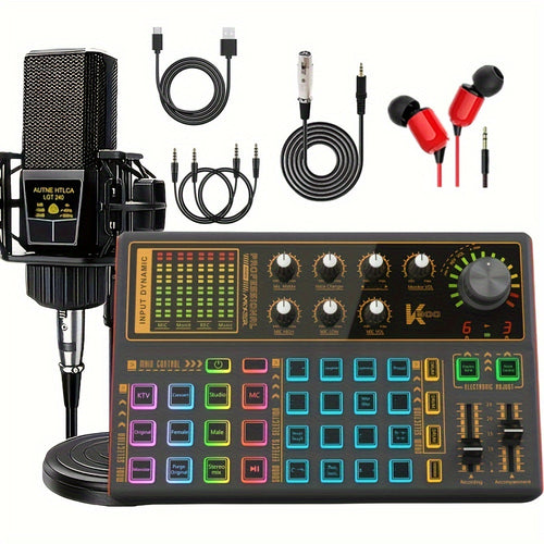 Podcast Equipment Bundle, Wired Microphone, Podcast Condenser Microphone And Live Sound Card, K300 Voice Changer- Podcast Kit - Suitable for Recording, Singing, Streaming Media And Games.