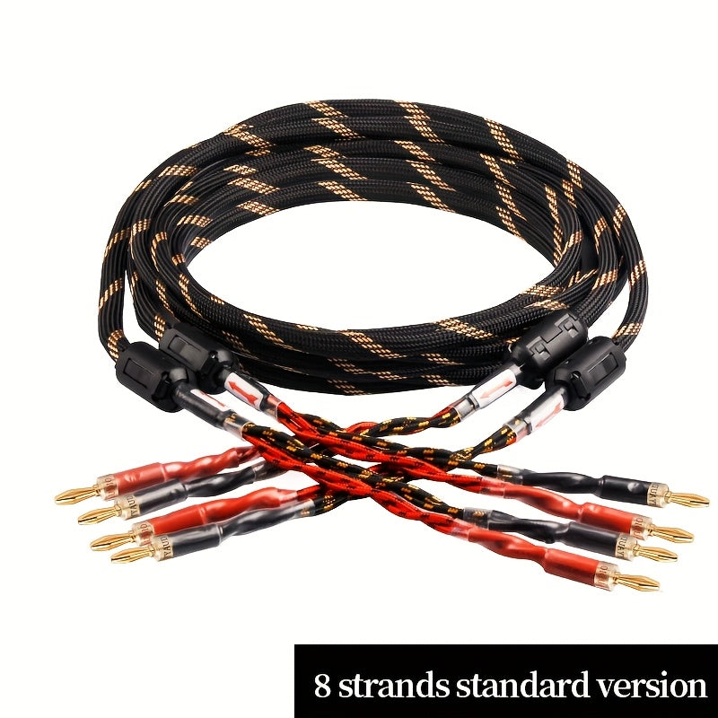 YYAUDlO Premium HlFi Speaker Cables - 1 Pair, High-End OCC Composite Cables for Hi-Fi Systems & Banana Plug Speakers, Black with Red/White Stripes, Male to Male Connector, Imported U. S. Hifi Speaker Cable, Sound System Wiring, Home Audio Setup, Sleek Des