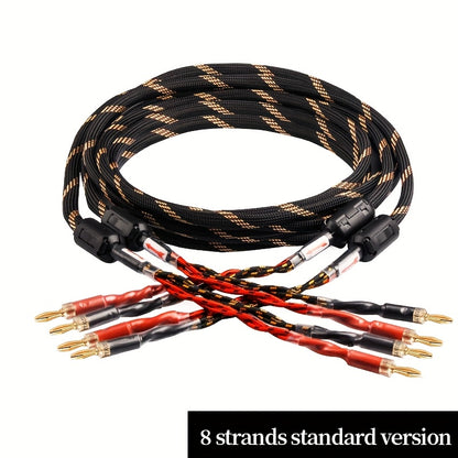 YYAUDlO Premium HlFi Speaker Cables - 1 Pair, High-End OCC Composite Cables for Hi-Fi Systems & Banana Plug Speakers, Black with Red/White Stripes, Male to Male Connector, Imported U. S. Hifi Speaker Cable, Sound System Wiring, Home Audio Setup, Sleek Des