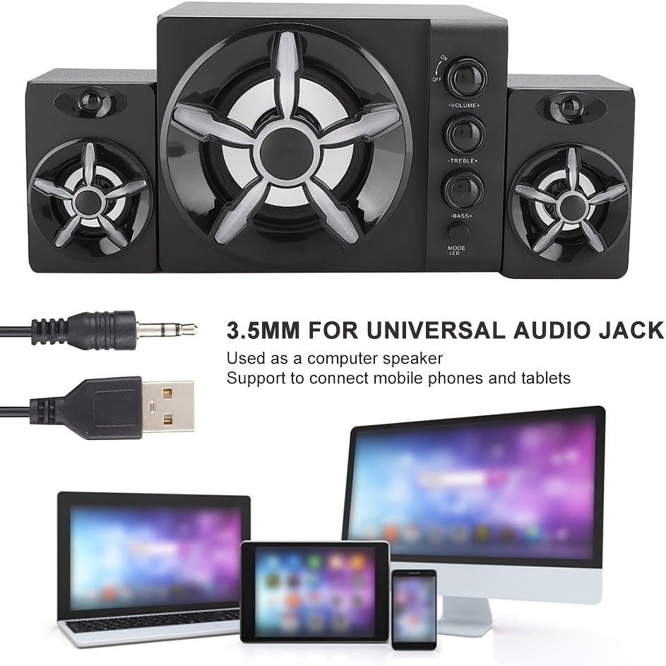 Computer Speakers with Subwoofer - Gaming Speakers PA System, with Bass, RGB Lighting, USB Powered, Plug And Play, 3.5mm Aux In for Desktop, Monitor, Laptop, Compact & Portable