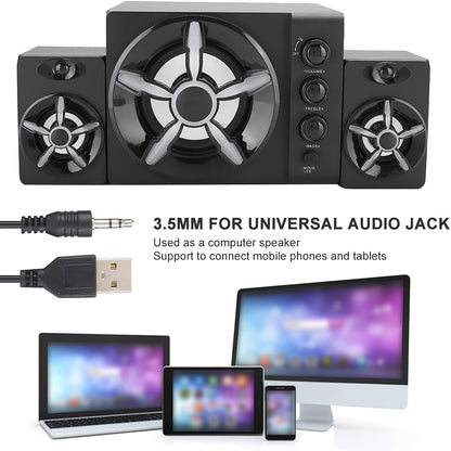 Computer Speakers with Subwoofer - Gaming Speakers PA System, with Bass, RGB Lighting, USB Powered, Plug And Play, 3.5mm Aux In for Desktop, Monitor, Laptop, Compact & Portable