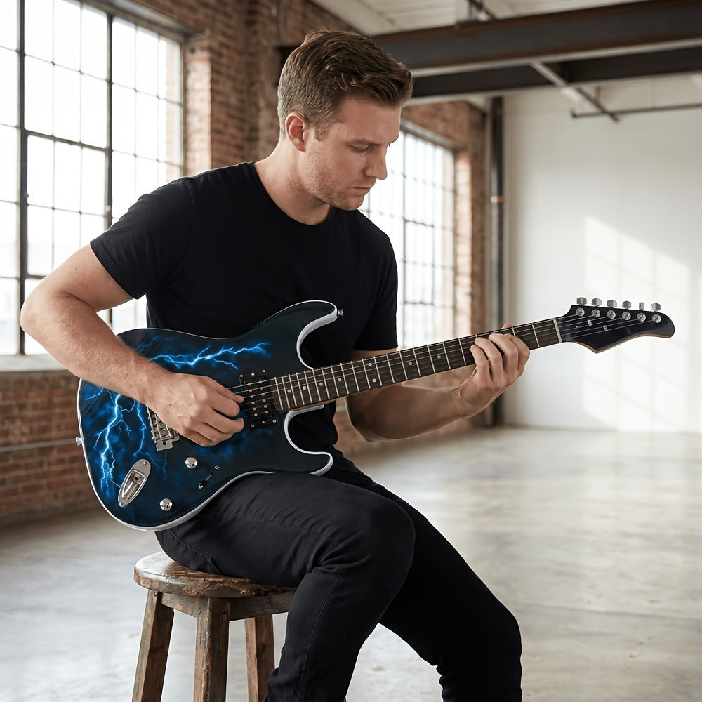 Full Size Blue Electric Guitar Kit with Amp Cable, Strap and Gig Bag