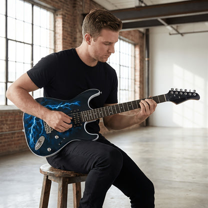 Full Size Blue Electric Guitar Kit with Amp Cable, Strap and Gig Bag