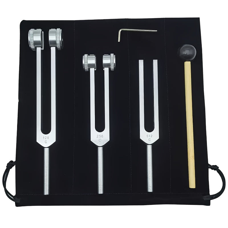 Chakra Healing Tuning Fork Set - (128Hz, 256Hz, 512Hz) Aluminum Alloy Neural Tuner - Suitable for Sound, Instrument, Vibration, Including Accessories And Velvet Bag, Item Weight, Silvery