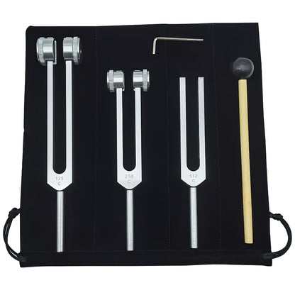 Chakra Healing Tuning Fork Set - (128Hz, 256Hz, 512Hz) Aluminum Alloy Neural Tuner - Suitable for Sound, Instrument, Vibration, Including Accessories And Velvet Bag, Item Weight, Silvery