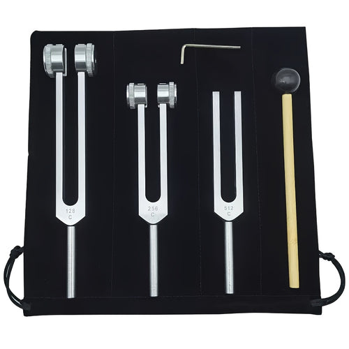 Chakra Healing Tuning Fork Set - (128Hz, 256Hz, 512Hz) Aluminum Alloy Neural Tuner - Suitable for Sound, Instrument, Vibration, Including Accessories And Velvet Bag, Item Weight, Silvery
