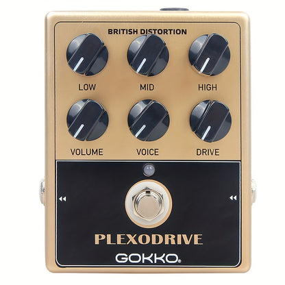GOKKO Plexodrive British Distortion Pedal with 6-Band Tone Controls shown in the PlexiBox option