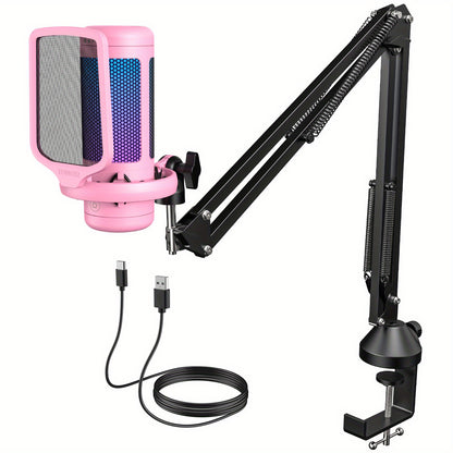 RGB USB Condenser Microphone Kit shown in the pink option