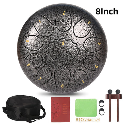 Steel Tongue Drum, 8-Inch 11-Note shown in the 8 inch-cowry starburst Silvery option