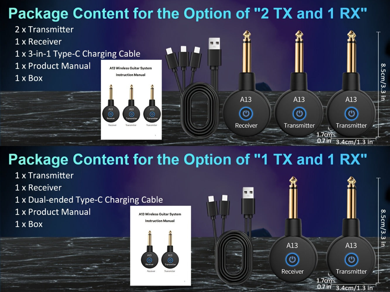 Wireless Guitar System 2.4GHz Wireless Guitar Transmitter Receiver Rechargeable Audio Wireless Transmitter 2 Modes, Rechargeable Li-Battery, 100ft Range, 10H, Plug & Play for Electric Guitar, Bass, Violin, Keyboard detail image - detail vie