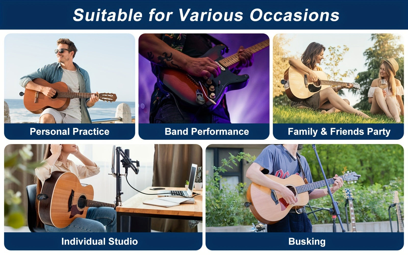 Wireless Guitar System 2.4GHz Wireless Guitar Transmitter Receiver Rechargeable Audio Wireless Transmitter 2 Modes, Rechargeable Li-Battery, 100ft Range, 10H, Plug & Play for Electric Guitar, Bass, Violin, Keyboard detail image - detail vie