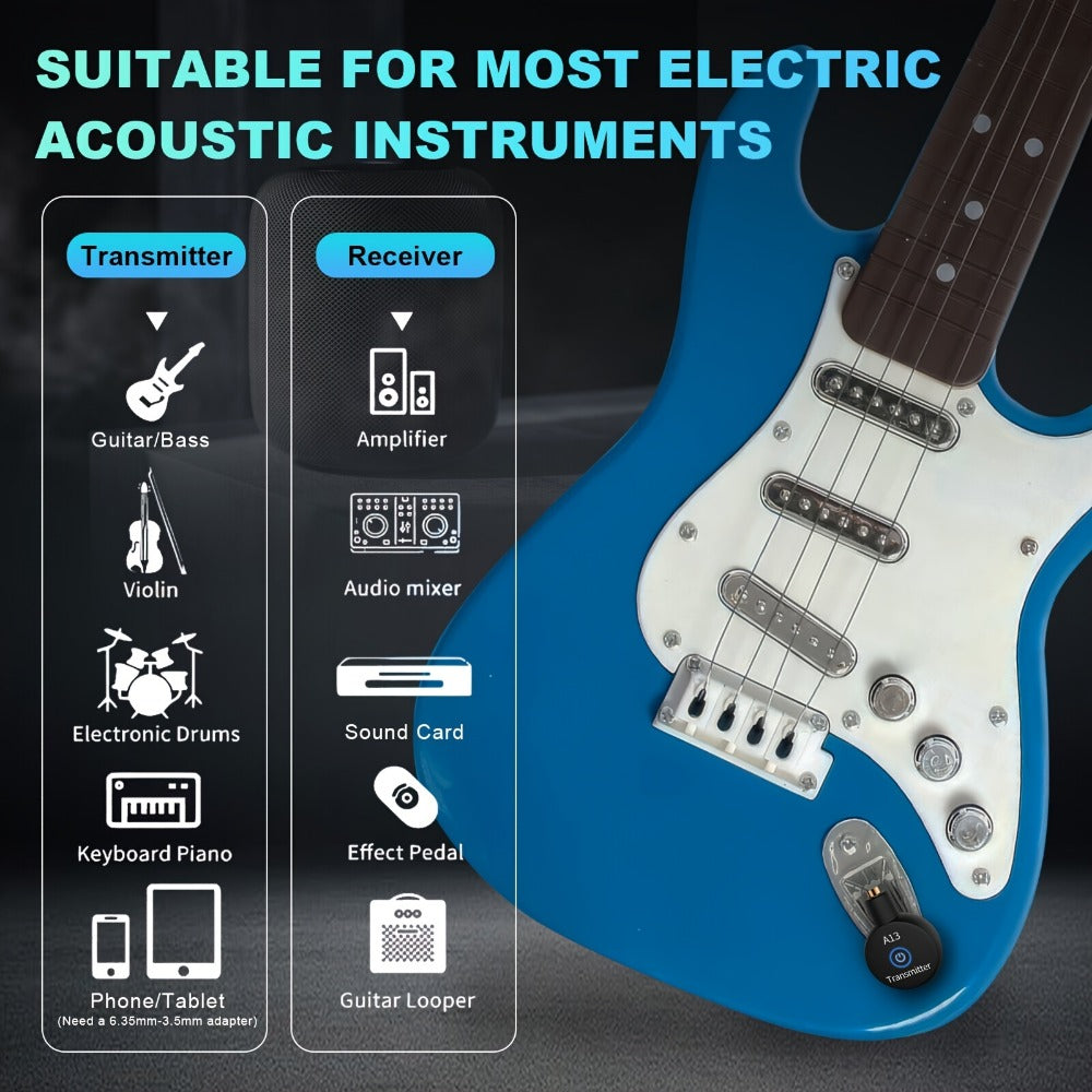 Wireless Guitar System 2.4GHz Wireless Guitar Transmitter Receiver Rechargeable Audio Wireless Transmitter 2 Modes, Rechargeable Li-Battery, 100ft Range, 10H, Plug & Play for Electric Guitar, Bass, Violin, Keyboard detail image