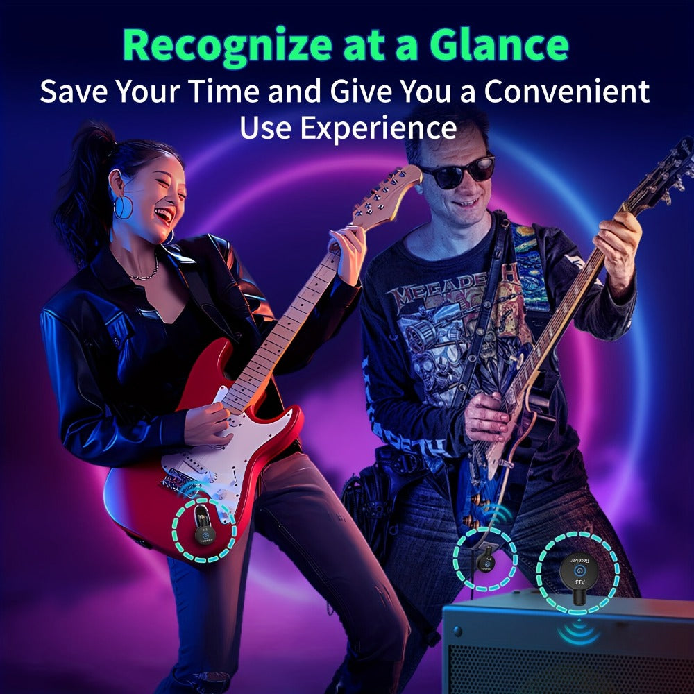 Wireless Guitar System 2.4GHz Wireless Guitar Transmitter Receiver Rechargeable Audio Wireless Transmitter 2 Modes, Rechargeable Li-Battery, 100ft Range, 10H, Plug & Play for Electric Guitar, Bass, Violin, Keyboard detail image - detail vie