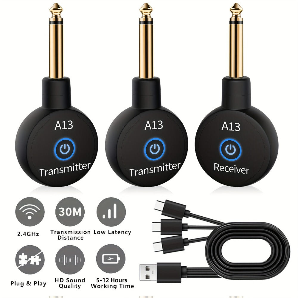 Wireless Guitar System 2.4GHz Wireless Guitar Transmitter Receiver Rechargeable Audio Wireless Transmitter 2 Modes, Rechargeable Li-Battery, 100ft Range, 10H, Plug & Play for Electric Guitar, Bass, Violin, Keyboard product image