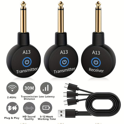 Wireless Guitar System 2.4GHz Wireless Guitar Transmitter Receiver Rechargeable Audio Wireless Transmitter 2 Modes, Rechargeable Li-Battery, 100ft Range, 10H, Plug & Play for Electric Guitar, Bass, Violin, Keyboard product image