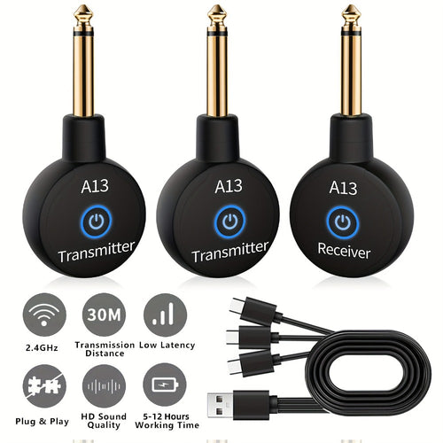 Wireless Guitar System 2.4GHz Wireless Guitar Transmitter Receiver Rechargeable Audio Wireless Transmitter 2 Modes, Rechargeable Li-Battery, 100ft Range, 10H, Plug & Play for Electric Guitar, Bass, Violin, Keyboard product image