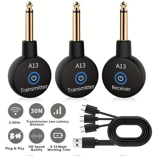 Wireless Guitar System 2.4GHz Wireless Guitar Transmitter Receiver Rechargeable Audio Wireless Transmitter 2 Modes, Rechargeable Li-Battery, 100ft Range, 10H, Plug & Play for Electric Guitar, Bass, Violin, Keyboard product image